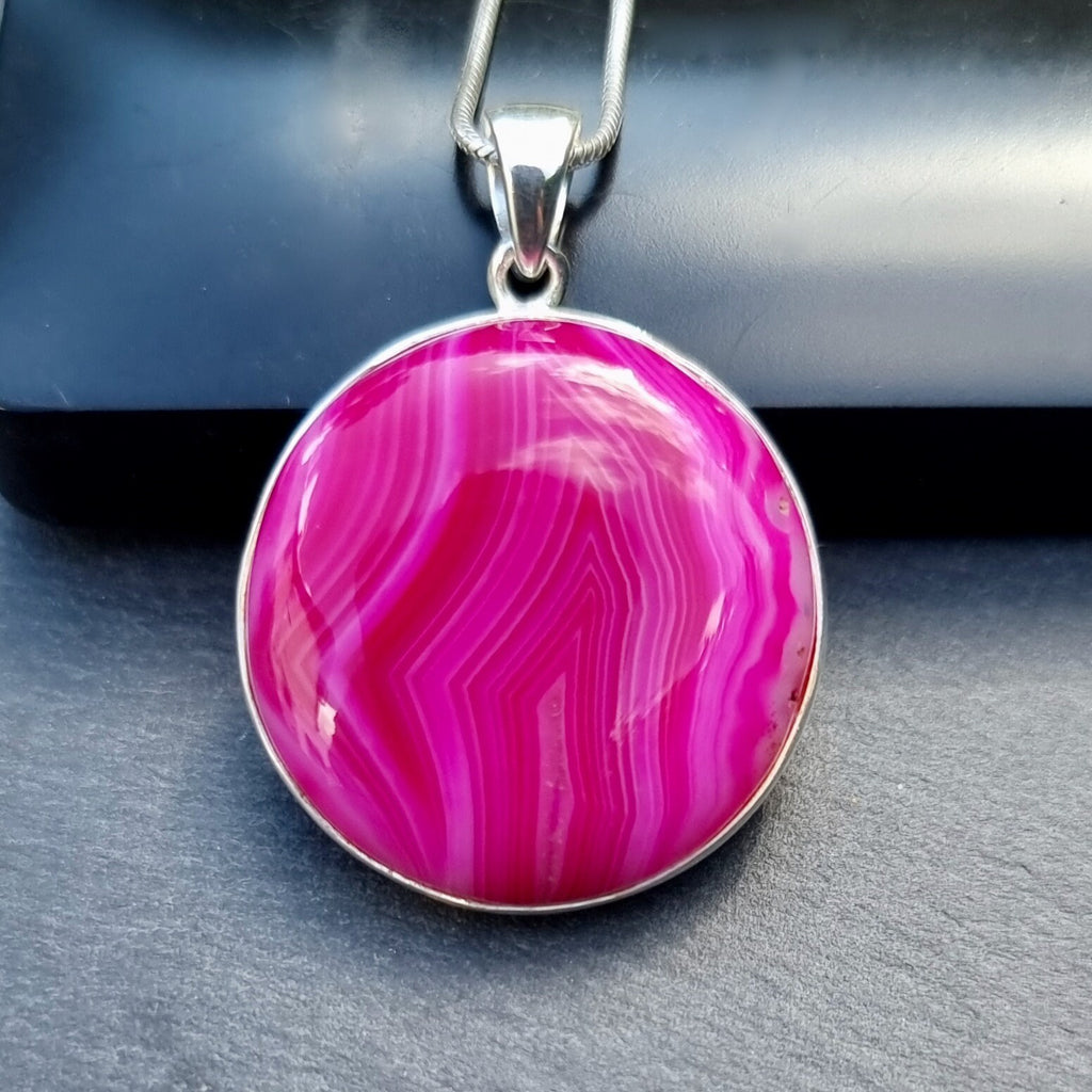 Pink Agate Round Sterling Silver Pendant, PAGP10