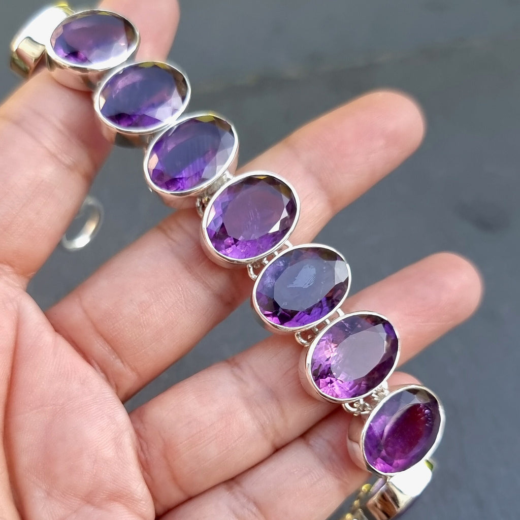 Naturel Gemme Améthyste Avec 925 Argent Sterling Bague pour Femmes