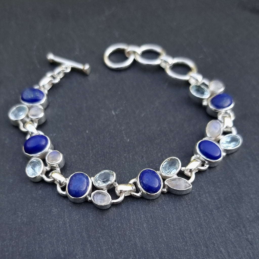 Lapis Lazuli, Blue Topaz, Moonstone Multi Stone Bracelet, LLBL1