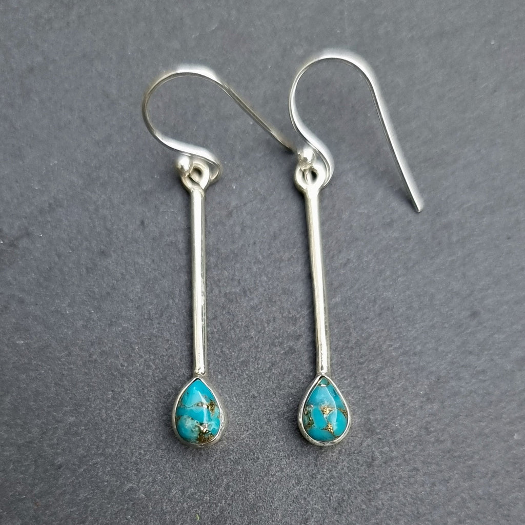 Long Blue Copper Turquoise Earrings, Dangly Teardrop 925 Silver Earrings, December Birthstone, Wedding Earrings, Mistry Gems, E15BCT