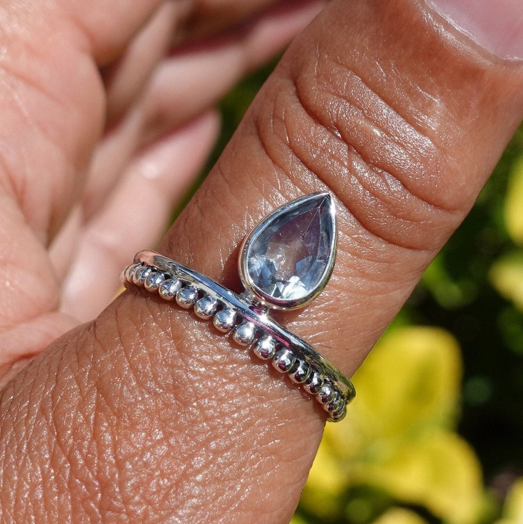 Blue Topaz Crown Ring, 925 Sterling Silver Ring, Solitaire Ring, November Birthstone, 4th Anniversary, Boho Jewellery, Mistry Gems, R184BT