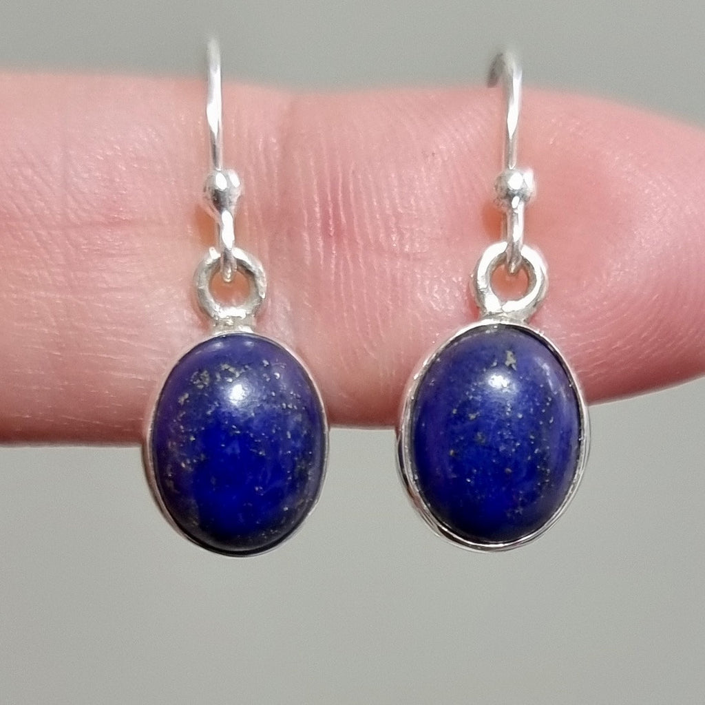 Small Lapis Lazuli Sterling Silver Earrings, Oval 10mm x 8mm, Cobalt Blue Gemstone, September Birthstone, Wedding Jewelry, Mistry Gems, E7LL