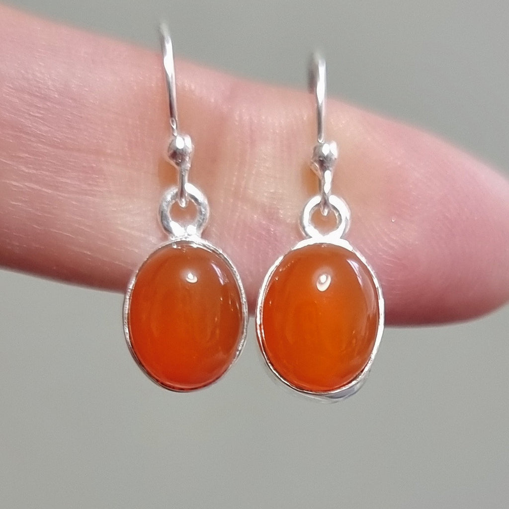 Small Oval Carnelian Earrings, Stone 10mmx 8mm, 925 Sterling Silver Dangle Earrings, Burnt Orange Gemstone Jewellery, Mistry Gems, E7CARN