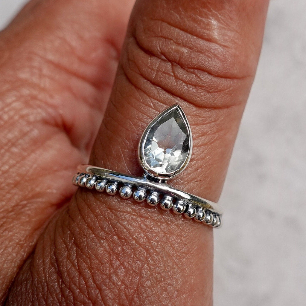 Boho Facetted Green Amethyst Ring, Prasiolite Crown Ring, 925 Sterling Silver, February Birthday, 6th Anniversary, Mistry Gems, R184GA