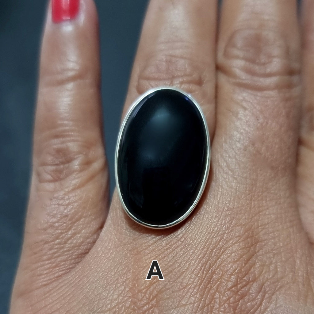 Black Onyx Adjustable Sterling Silver Ring, Sizes US 6 - 6 3/4 UK L - N, Stone Size Oval 25mm x 15mm, 7th Anniversary Gift, Mistry Gems,R231