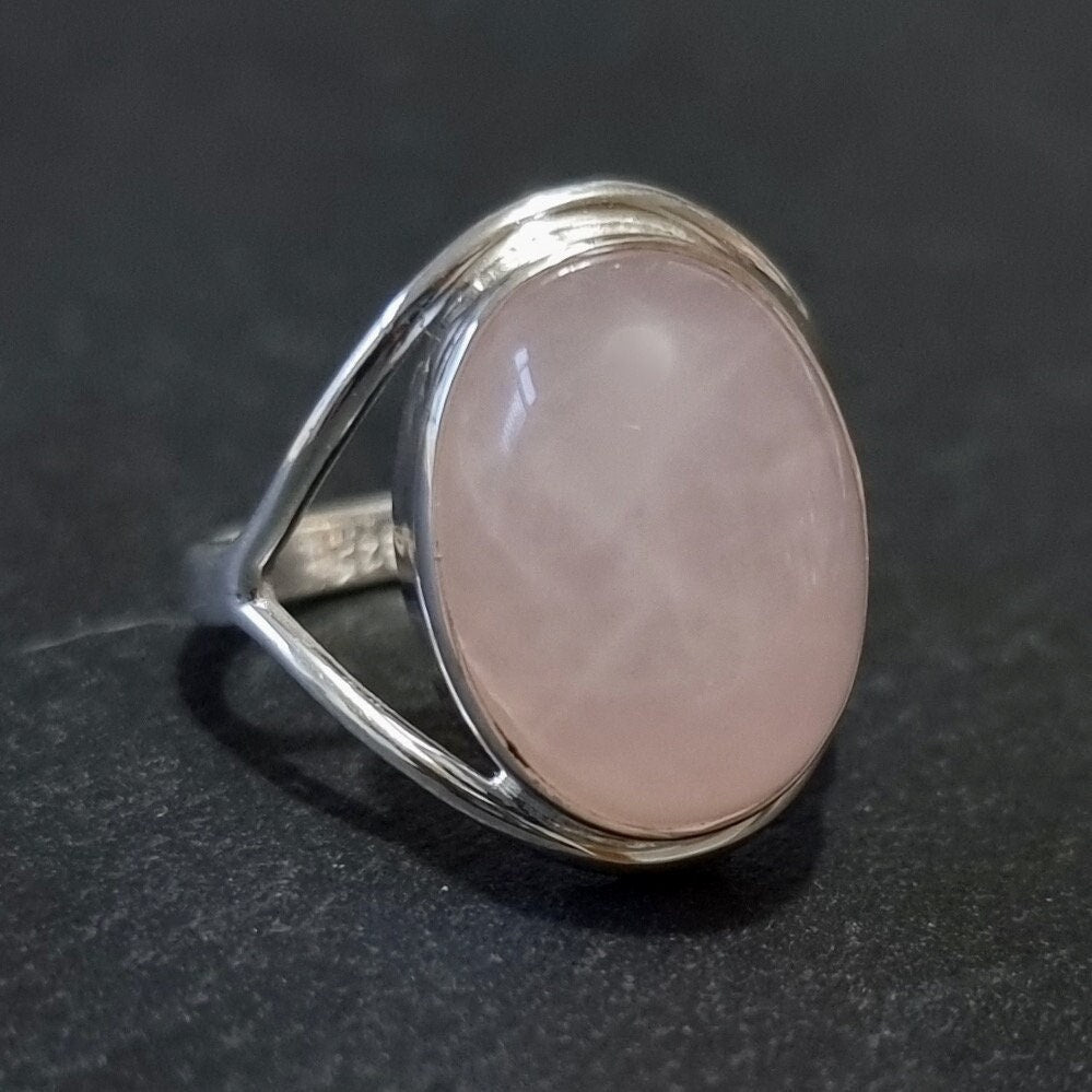 Oval Rose Quartz Ring, Stone 15mm x 12mm 925 Sterling Silver Ring, Light Pink Gemstone, Engagement Ring, Cocktail Ring, Mistry Gems, R80RQS