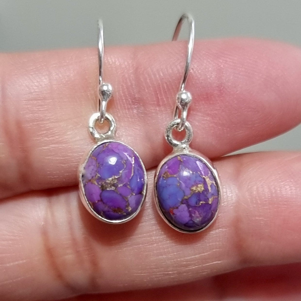 Purple Copper Turquoise Earrings, Small Oval 10mm x 8mm 925 Sterling Silver, Purple Gemstone, December Birthstone, Mistry Gems, E7PCT