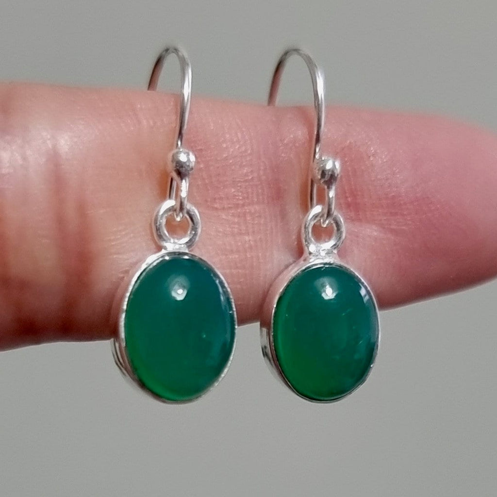 Small Oval Green Onyx Earrings, 925 Sterling Silver, Stone 10mm x 8mm, 7th Anniversary Celebration, Mothers Day Gift, Mistry Gems, E7GO