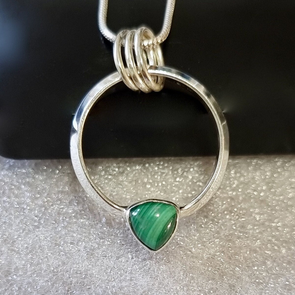 Designer Round Sterling Silver Malachite Pendant, P2MAL