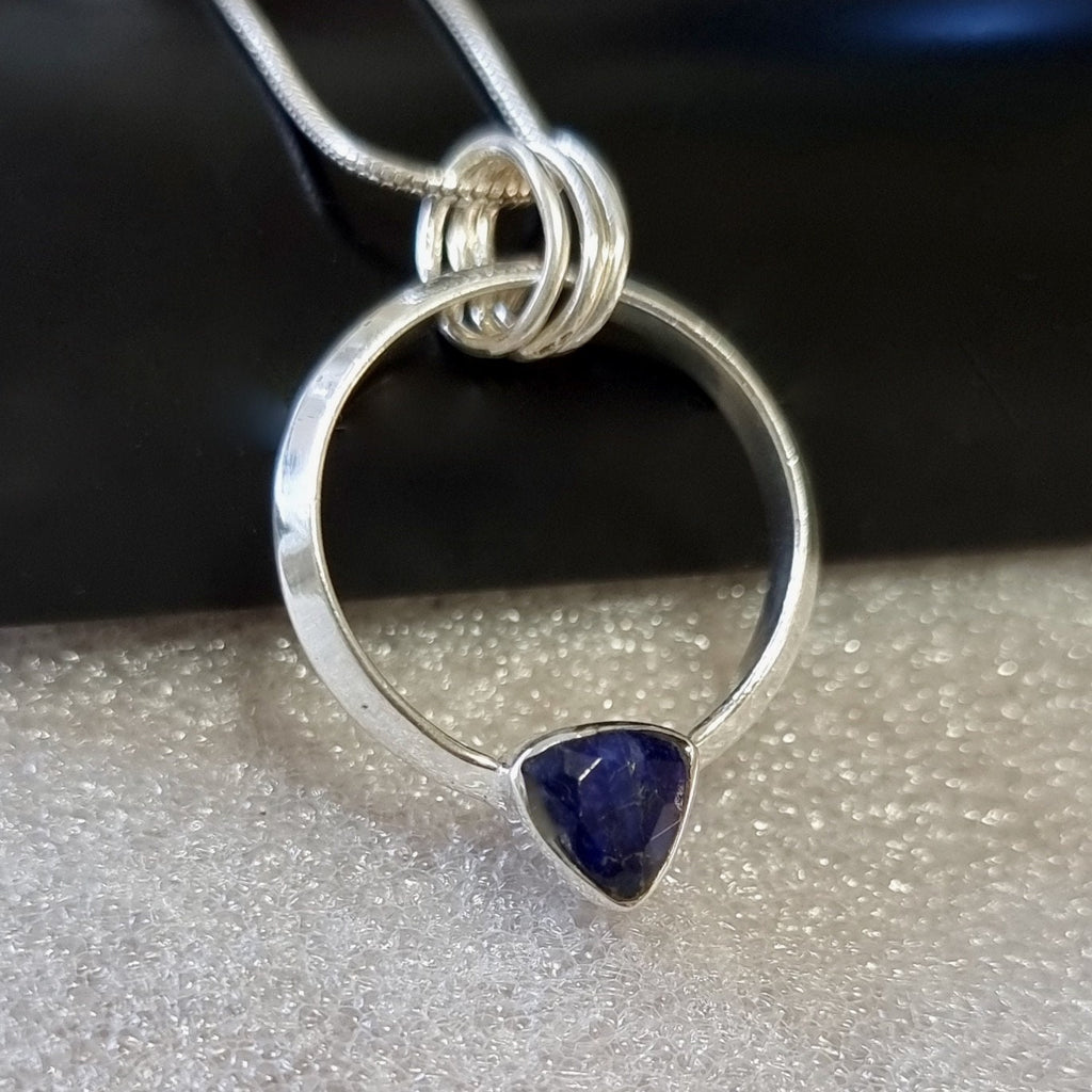 Designer Round Sterling Silver Sapphire Pendant, P2S