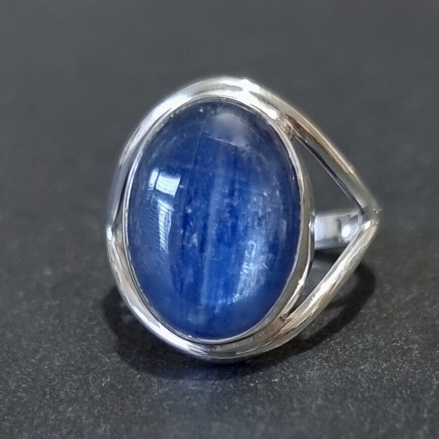 Large Oval Blue Kyanite Ring, 925 Sterling Silver, Stone Size 15mm x 12mm, Denim Blue Gemstone, Statement Engagement Ring, Mistry Gems,R80KS