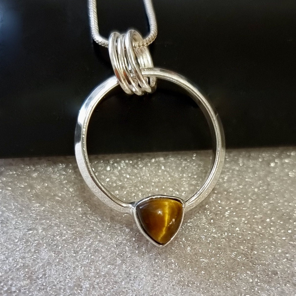 Designer Round Sterling Silver Tigers Eye Pendant, P2TE