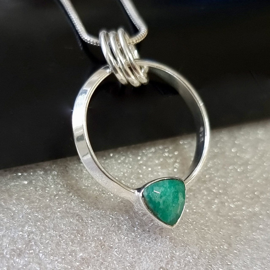 Designer Round Sterling Silver Emerald Pendant, P2EM