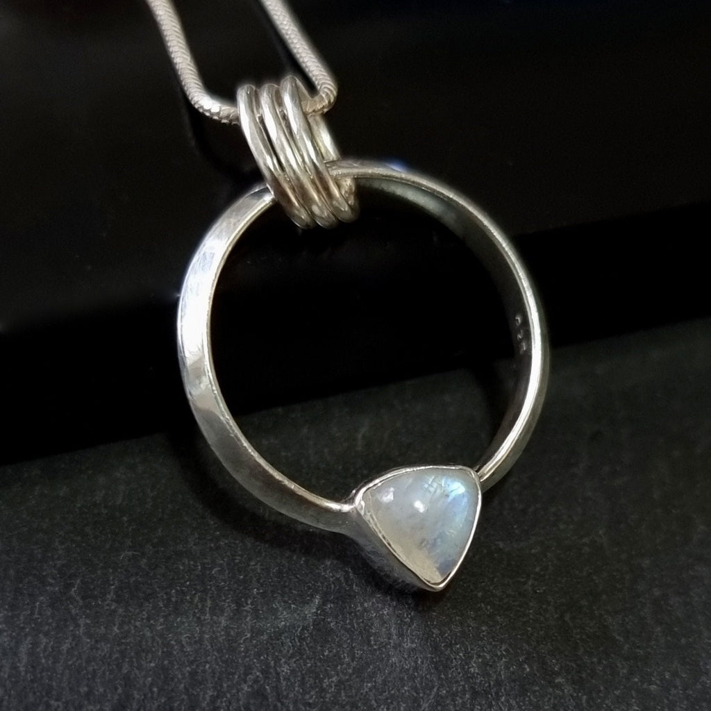 Designer Round Sterling Silver Rainbow Moonstone Pendant, P2M