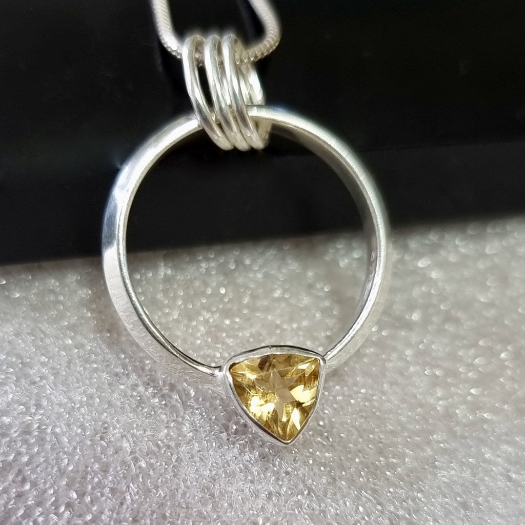 Designer Round Sterling Silver Citrine Pendant, P2CIT