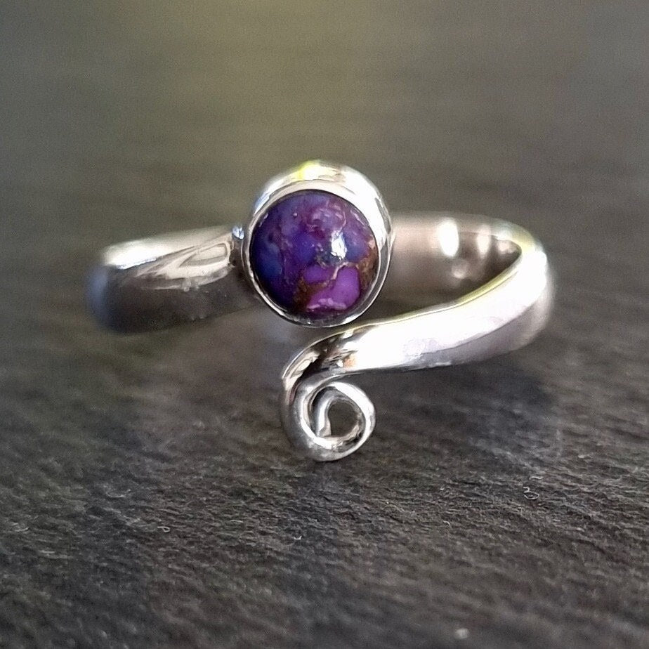 Adjustable Purple Copper Turquoise Ring, 925 Sterling Silver Swirl Wrap Ring, Pinky Finger Ring, Engagement Ring, Mistry Gems, R61PCT