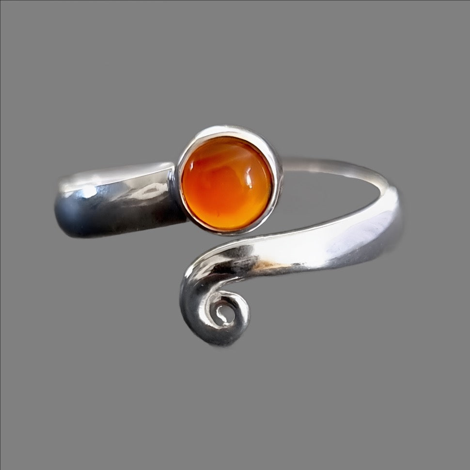 Adjustable Carnelian Ring, 925 Sterling Silver Ring, Silver Swirl Wrap Ring, Pinky Finger Ring, Orange Engagement Ring, Mistry Gems, R61CARN