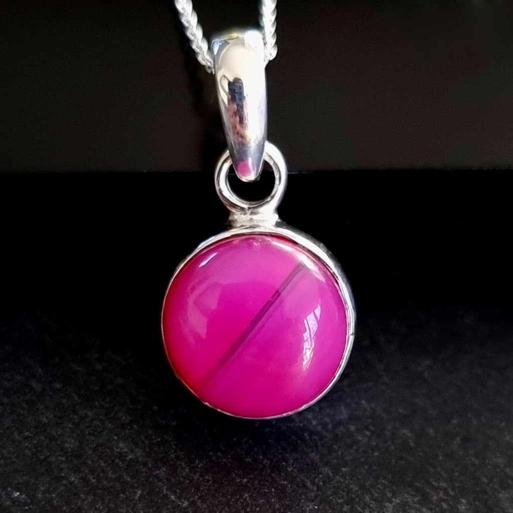 Small HOT Pink Agate Pendant, Round 12mm Gemstone Sterling Silver Necklace, Fuschia Bright Pink Pendant Gemstone Jewelry, Mistry Gems,PAGP24