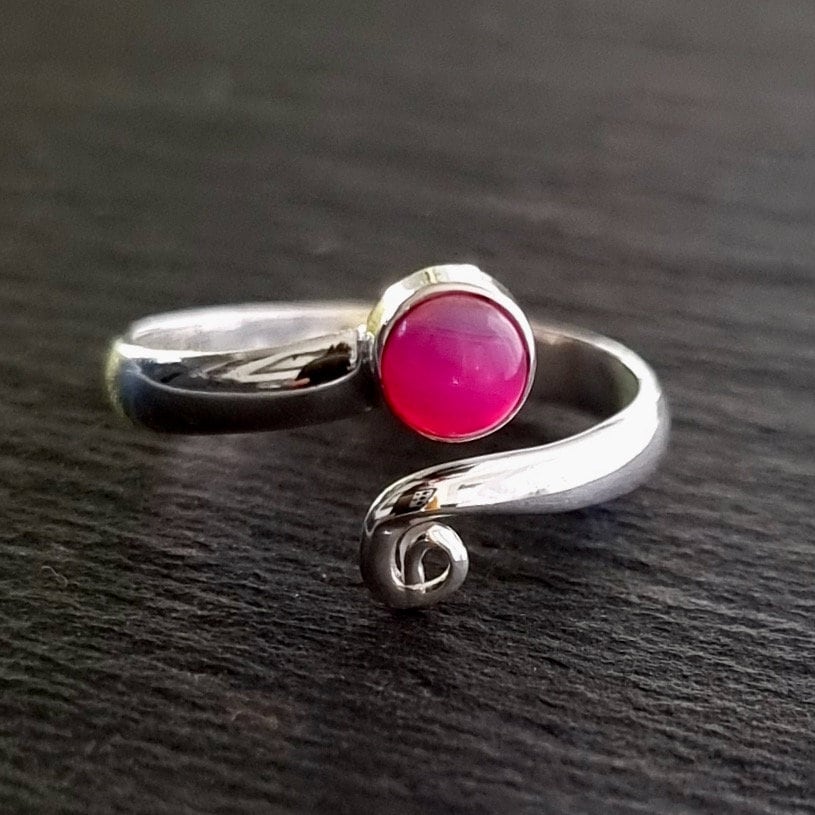 Adjustable Fuschia Pink Agate Ring, 925 Sterling Silver Ring, Silver Swirl Wrap Ring, Pinky Finger Ring, Engagement Ring, Mistry Gems,R61PAG