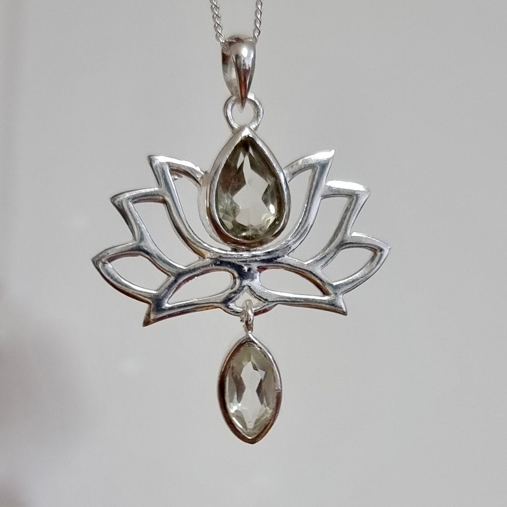Green Amethyst Sterling Silver Lotus Flower Pendant, P6GA