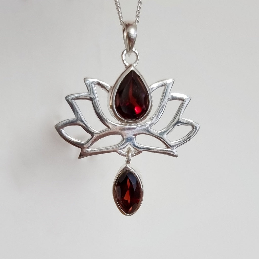 Facetted Garnet Sterling Silver Lotus Flower Pendant, P6GF