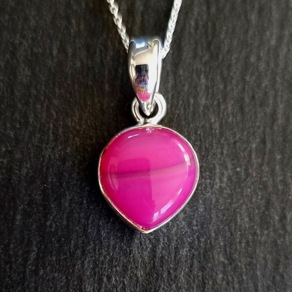 Striking HOT Pink Agate Pendant, Heart 14mm x 12mm Sterling Silver Necklace, Fuschia Pink Pendant Gemstone Jewellery, Mistry Gems, PAGP22