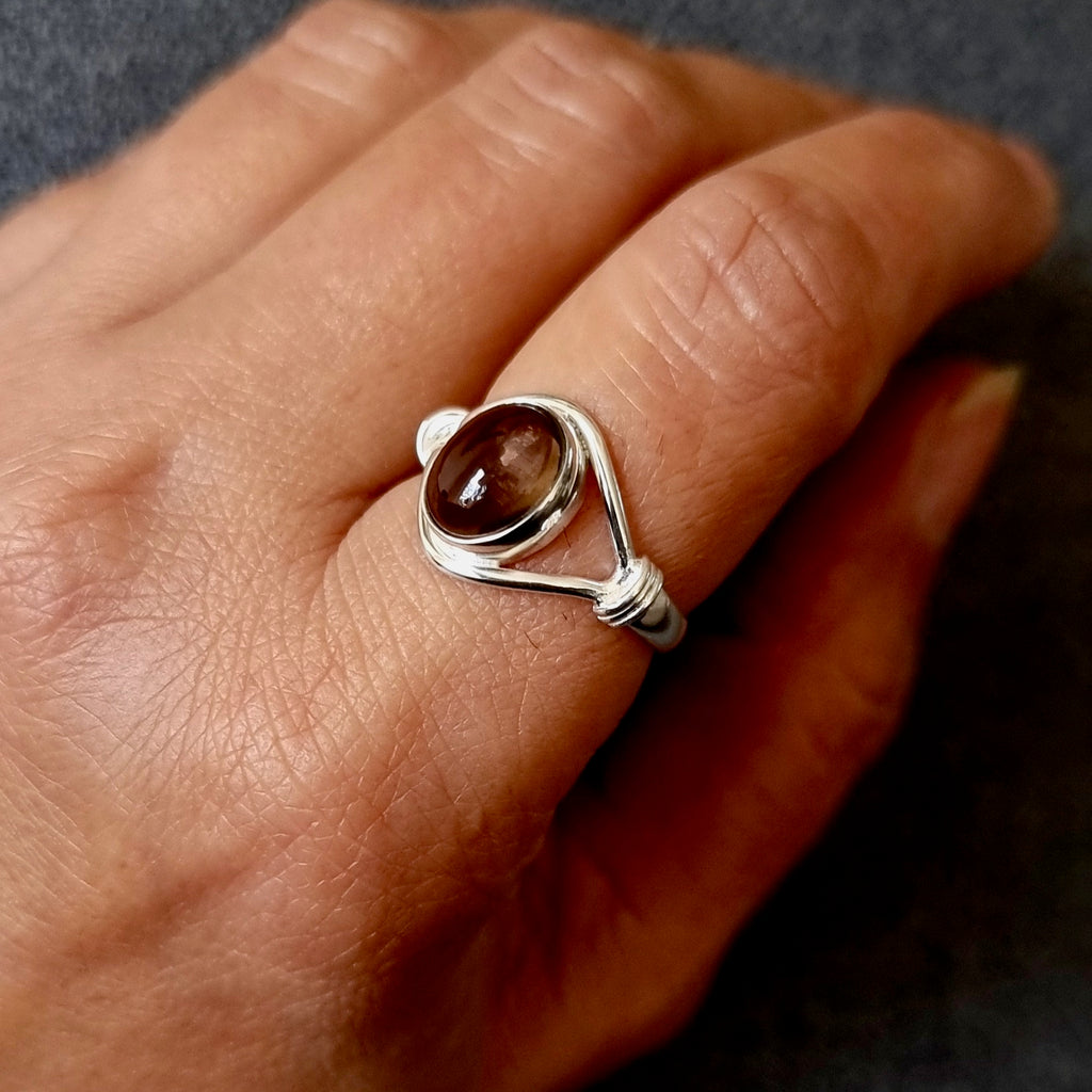 Cabochon Oval Smoky Quartz Ring, 925 Sterling Silver, Brown Gemstone, Solitaire Engagement Ring, Modern Everyday Ring, Mistry Gems, R13SQ