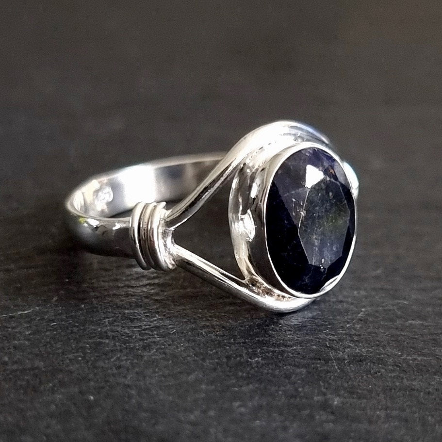 Stylish Small Oval Sapphire Ring, 925 Sterling Silver, September Birthstone, 5th Anniversary, Navy Gemstone Solitaire Ring, Mistry Gems,R13S
