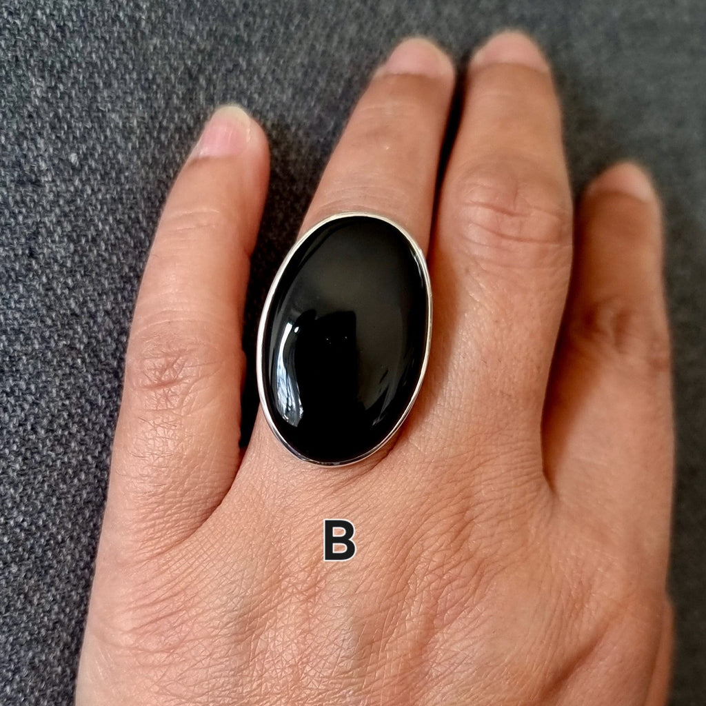 Large Adjustable Black Onyx Sterling Silver Ring R236 Mistry Gems