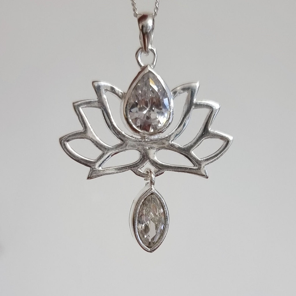 Cubic Zirconia Sterling Silver Lotus Flower Pendant, P6CZ