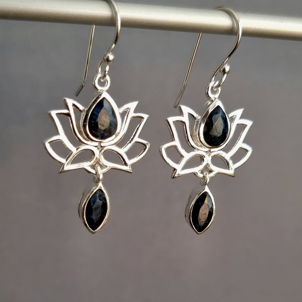 Sapphire 925 Sterling Silver Lotus Flower Earrings, E64S