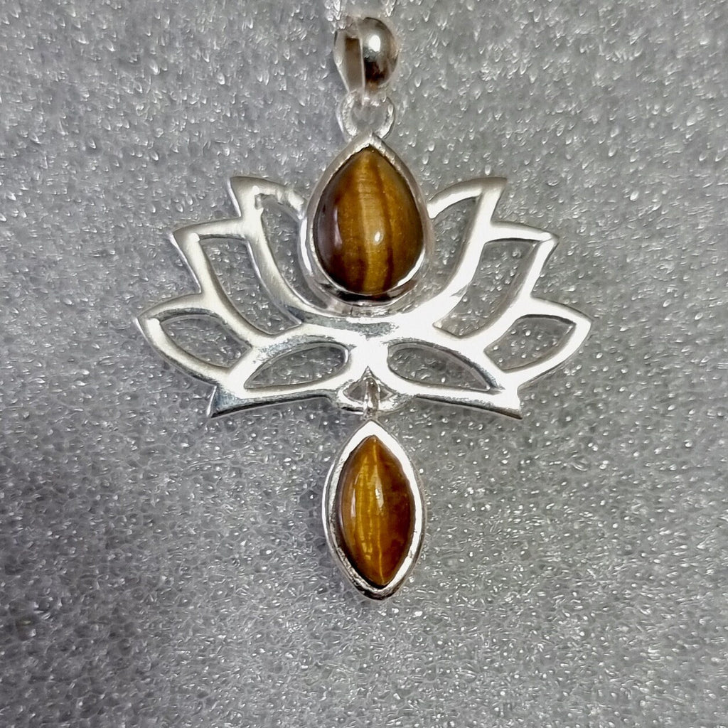 Tigers Eye Sterling Silver Lotus Flower Pendant, P6TE