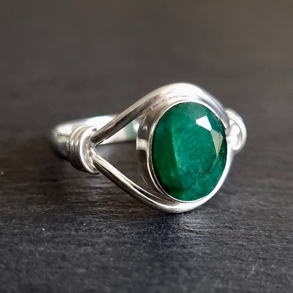 Chic Small Oval Emerald Ring, 925 Sterling Silver Ring, May Birthstone, 20th Anniversary Gift, Elegant Engagement Ring, Mistry Gems, R13EM