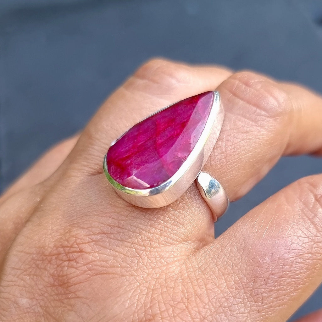 Large Adjustable Teardrop Ruby Ring | 925 Sterling Silver, R237